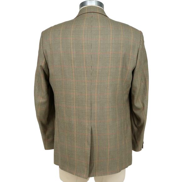 M Sport Coat Mens 42R Beige Black Silk Windowpane Plaid Jacket Lined Career - Picture 2 of 16